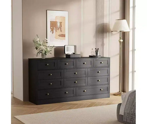 12 Drawers Dressers for Bedroom, 61 Wide Wood Chest of Drawers, TV Stand Dresser for 65 TV, Modern Clothes Storage Organizer for Living Room