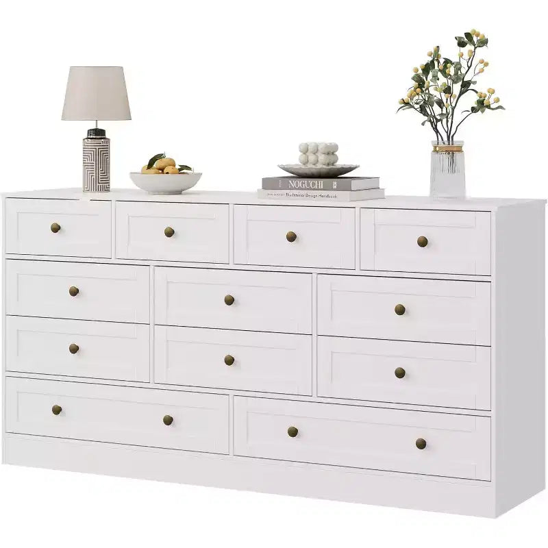 Commode de chambre à 12 tiroirs, commode en bois de 155 cm de large, commode meuble TV pour téléviseur de 65 pouces, organisateur de rangement de vêtements moderne pour salon