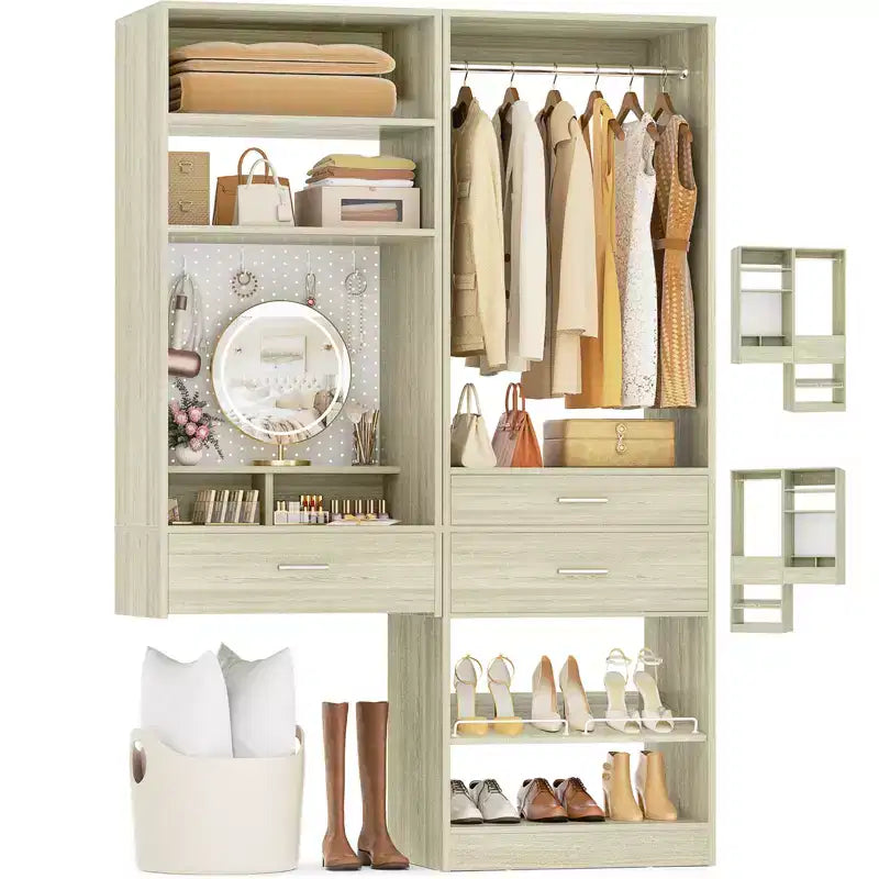 Système de rangement de placard avec tiroirs en bois, organiseur de meuble-lavabo suspendu