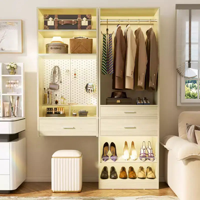 Besioet 50-In Closet System Set with Wood Drawers, Floating Vanity Desk Organizer