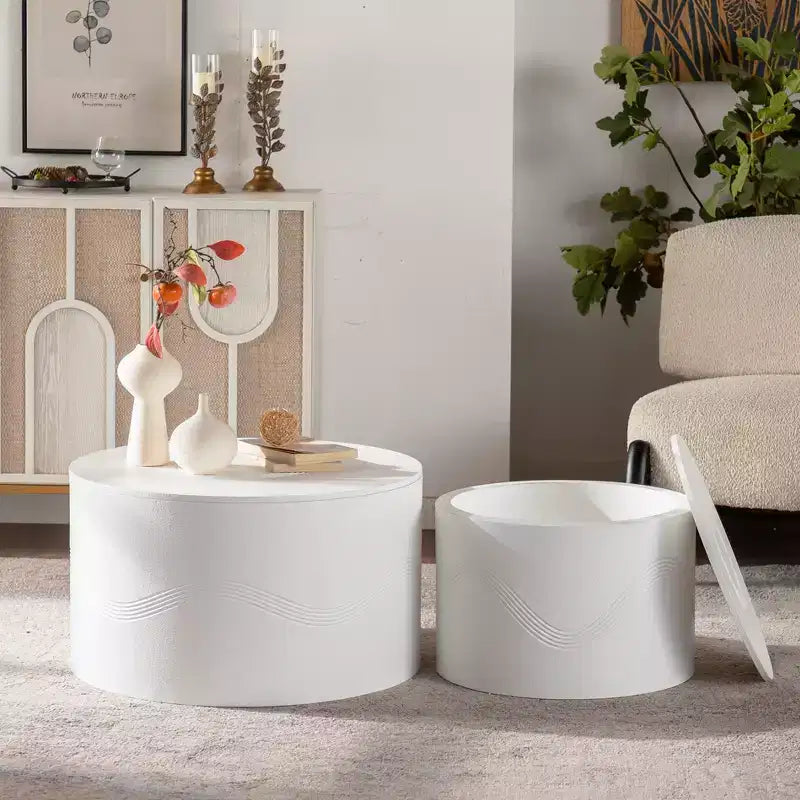 GDFStudio Quorra Modern Wooden Round Coffee Tables with Hidden Storage (Set of 2)