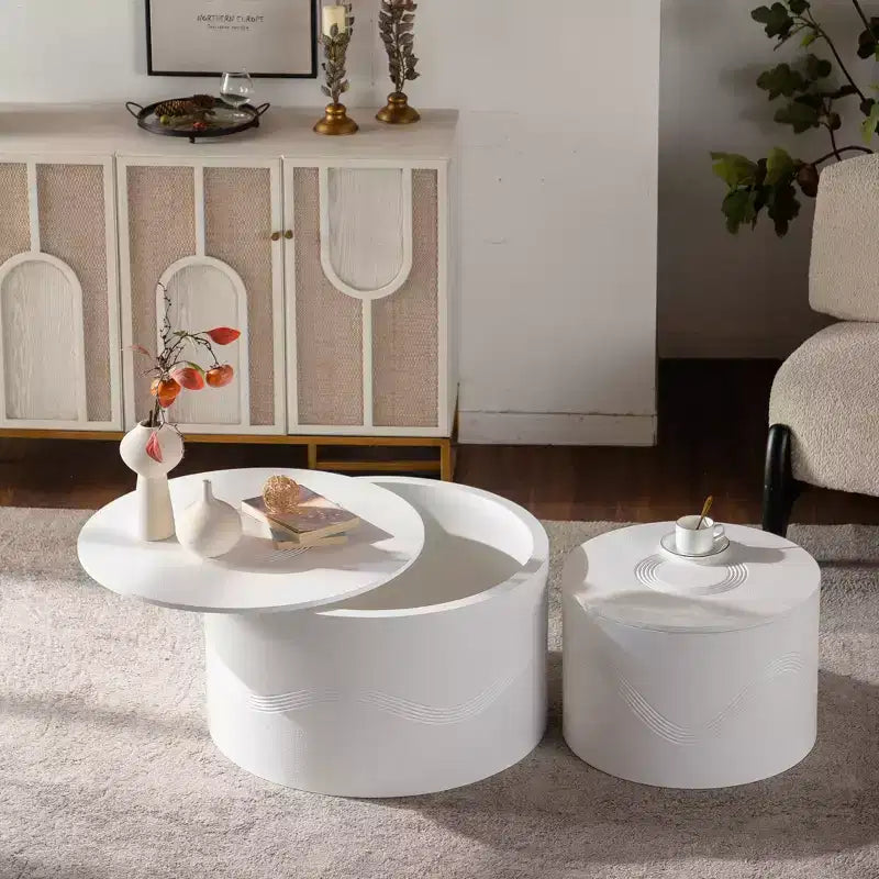 Tables basses rondes modernes en bois avec rangement caché (lot de 2)