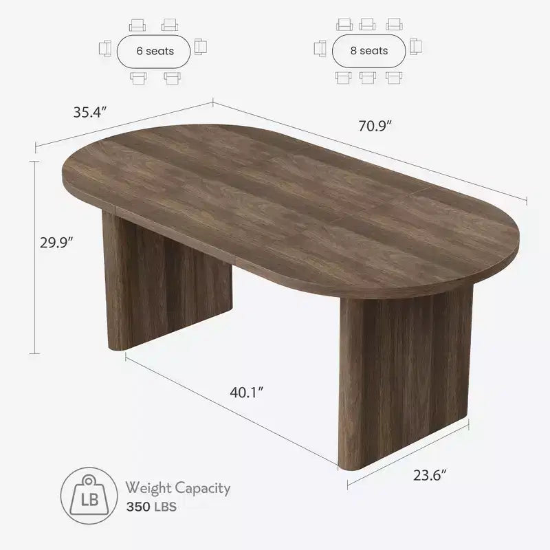 Table à manger ovale de 70,8 pouces pour 6-8 personnes, grande table de cuisine avec base en bois épaisse et robuste, table de salle à manger de style ferme pour la cuisine