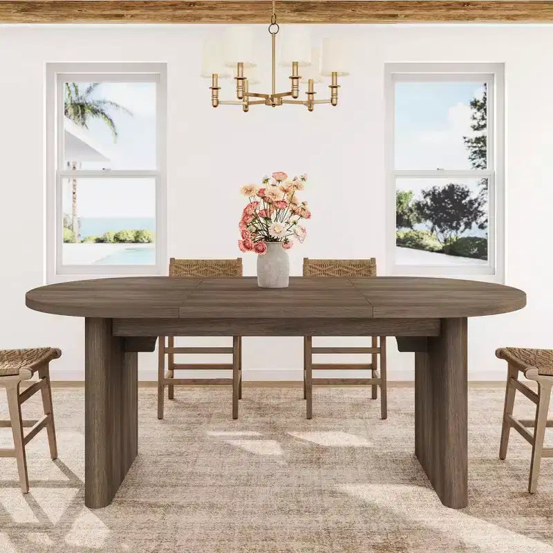 Table à manger ovale de 70,8 pouces pour 6-8 personnes, grande table de cuisine avec base en bois épaisse et robuste, table de salle à manger de style ferme pour la cuisine