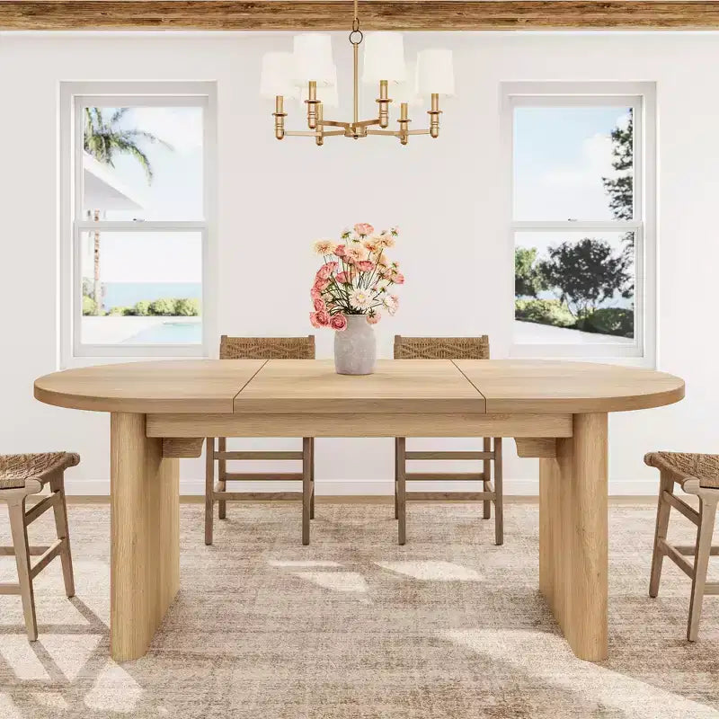 70.8 Inch Oval Dining Table for 6-8 People, Long Large Kitchen Table with Thick Sturdy Wooden Base, Farmhouse Dining Room Table for Kitchen