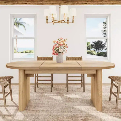 70.8 Inch Oval Dining Table for 6-8 People, Long Large Kitchen Table with Thick Sturdy Wooden Base, Farmhouse Dining Room Table for Kitchen