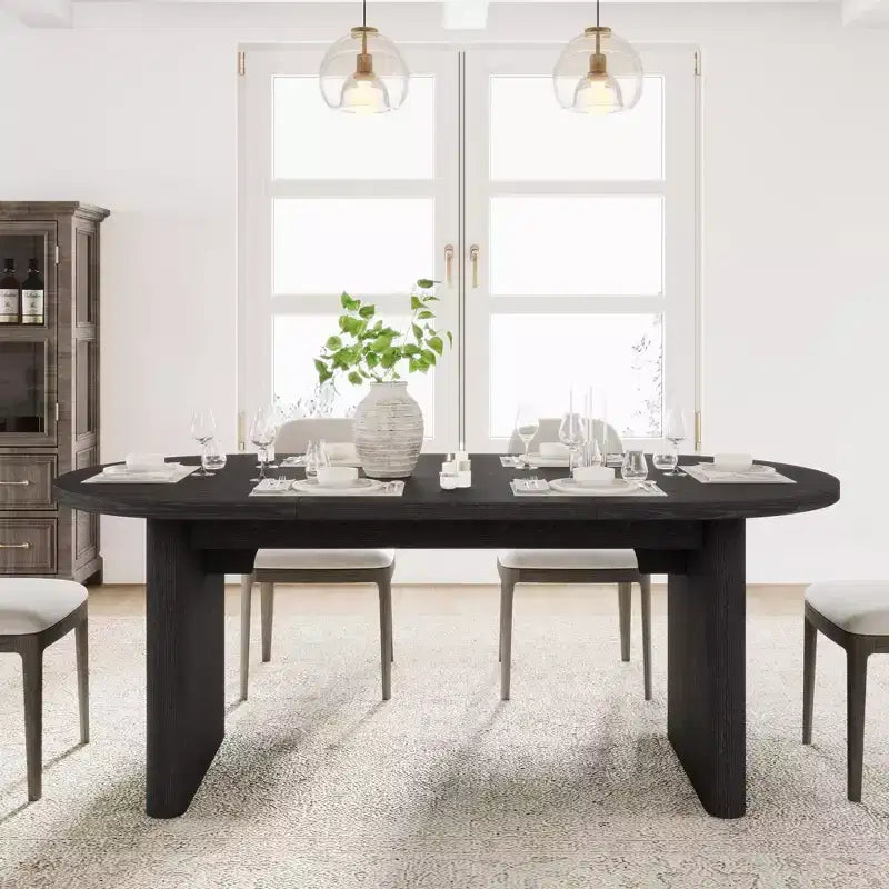 Table à manger ovale de 70,8 pouces pour 6-8 personnes, grande table de cuisine avec base en bois épaisse et robuste, table de salle à manger de style ferme pour la cuisine