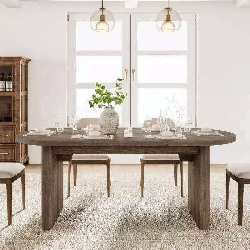 Table à manger ovale de 70,8 pouces pour 6-8 personnes, grande table de cuisine avec base en bois épaisse et robuste, table de salle à manger de style ferme pour la cuisine