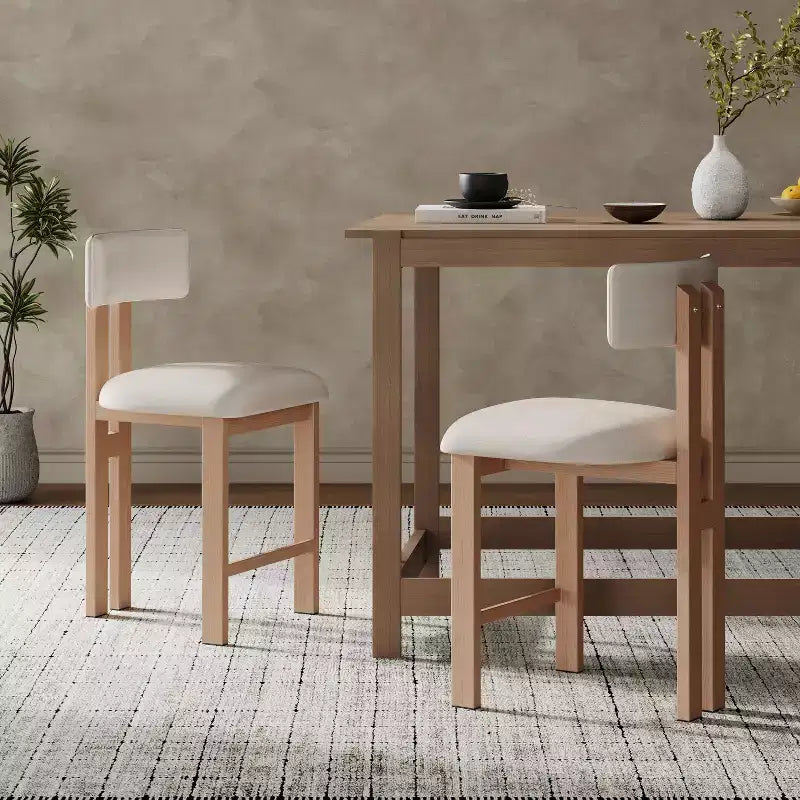 Tabourets de comptoir rembourrés avec dossier bas, finition bois clair, de style moderne, 26,5 po (ensemble de 2)