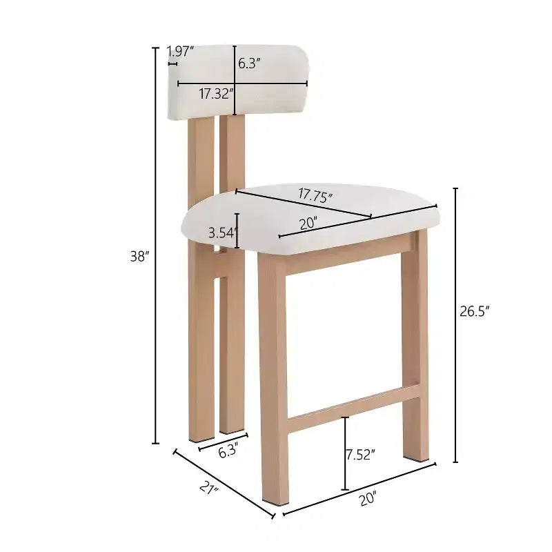 Tabourets de comptoir rembourrés avec dossier bas, finition bois clair, de style moderne, 26,5 po (ensemble de 2)