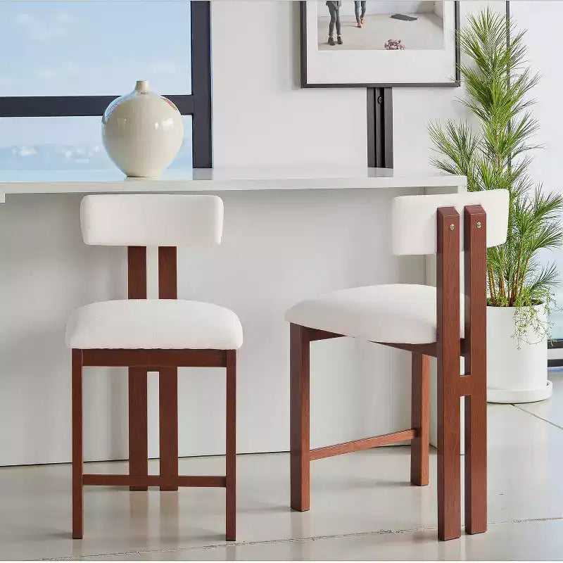 Tabourets de comptoir rembourrés avec dossier bas, finition bois clair, de style moderne, 26,5 po (ensemble de 2)
