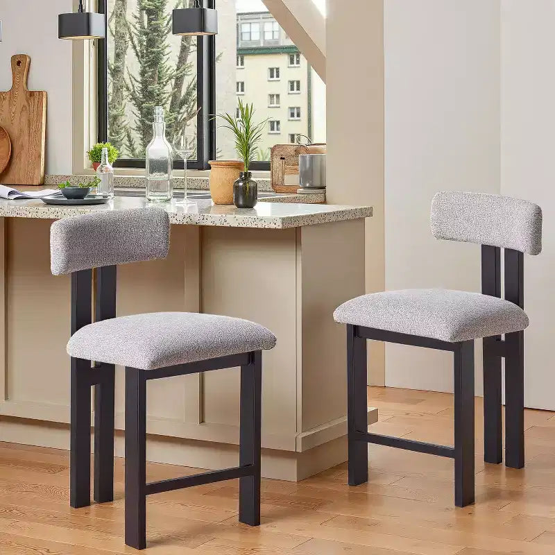 Tabourets de comptoir rembourrés avec dossier bas, finition bois clair, de style moderne, 26,5 po (ensemble de 2)