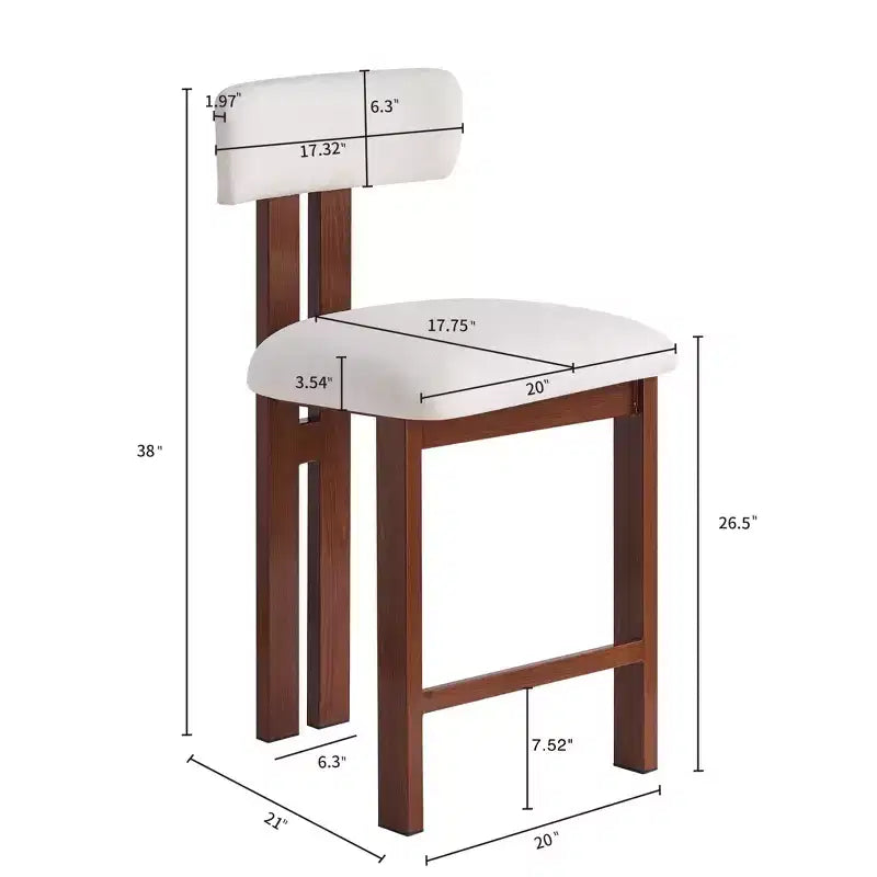 Tabourets de comptoir rembourrés avec dossier bas, finition bois clair, de style moderne, 26,5 po (ensemble de 2)