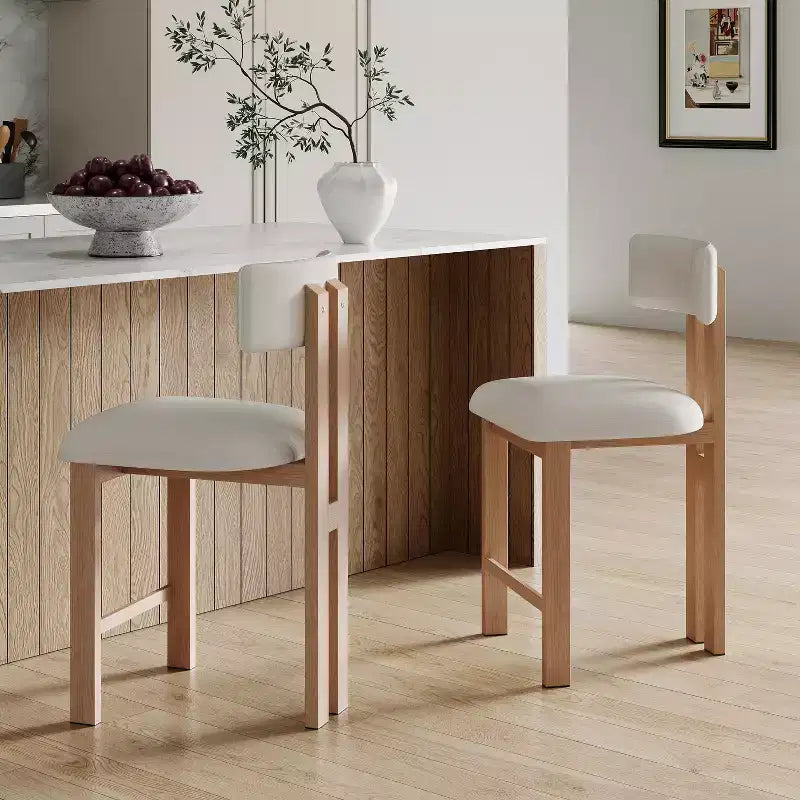 Tabourets de comptoir rembourrés avec dossier bas, finition bois clair, de style moderne, 26,5 po (ensemble de 2)