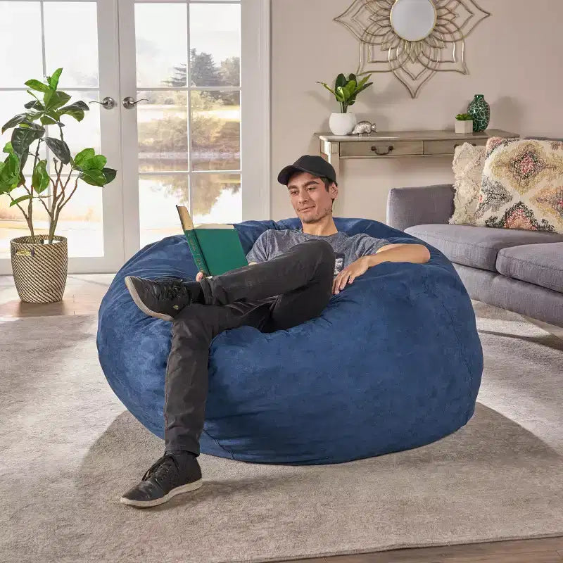 Fauteuil poire de 1,5 m de haut en mousse déchiquetée haute densité, chaise de sol confortable avec housse en microsuède amovible pour la lecture, la chambre à coucher