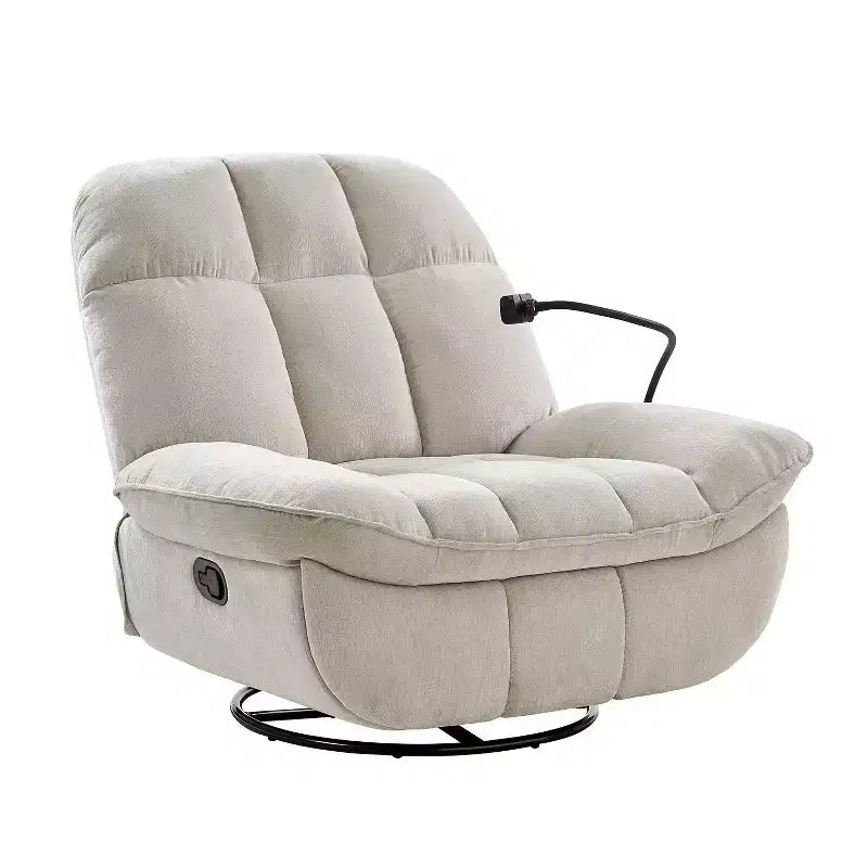 Fauteuil inclinable, pivotant et berçant manuel rembourré moderne avec support de téléphone