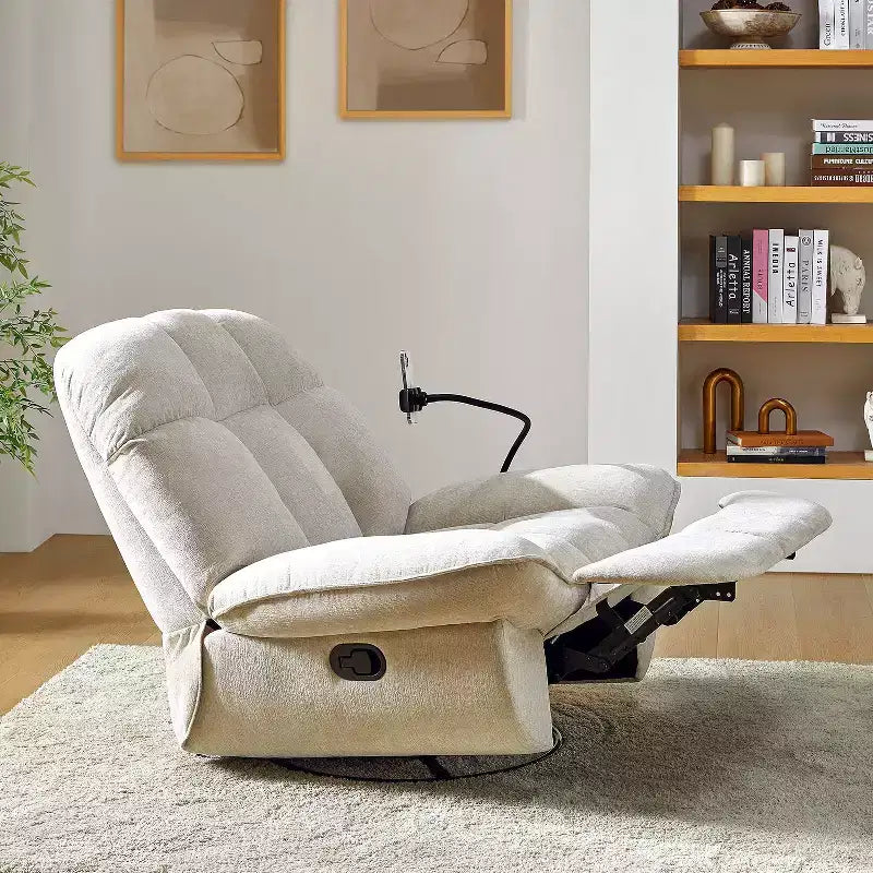 Fauteuil inclinable, pivotant et berçant manuel rembourré moderne avec support de téléphone