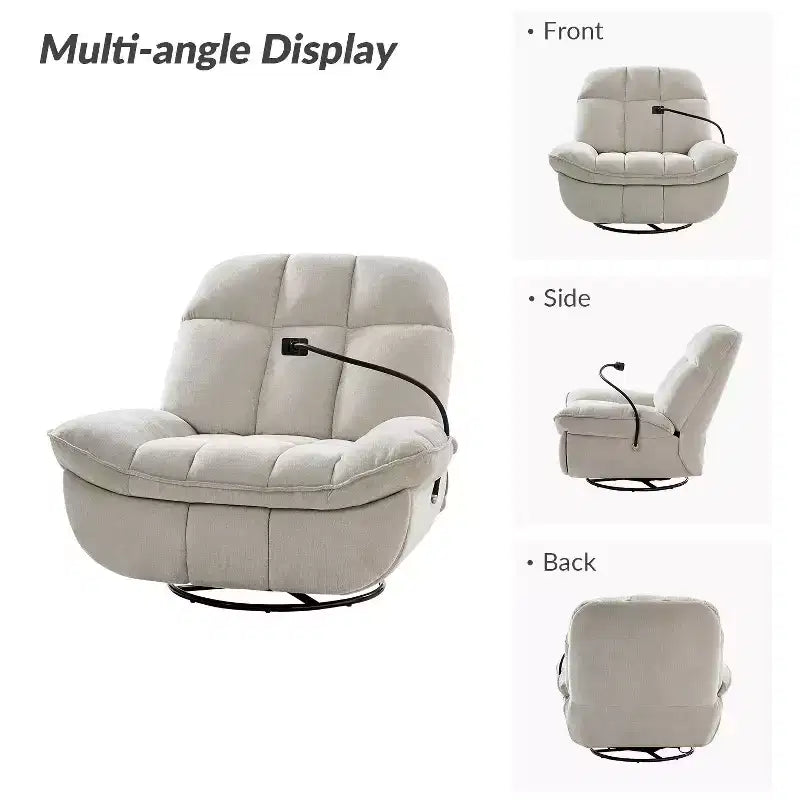 Fauteuil inclinable, pivotant et berçant manuel rembourré moderne avec support de téléphone
