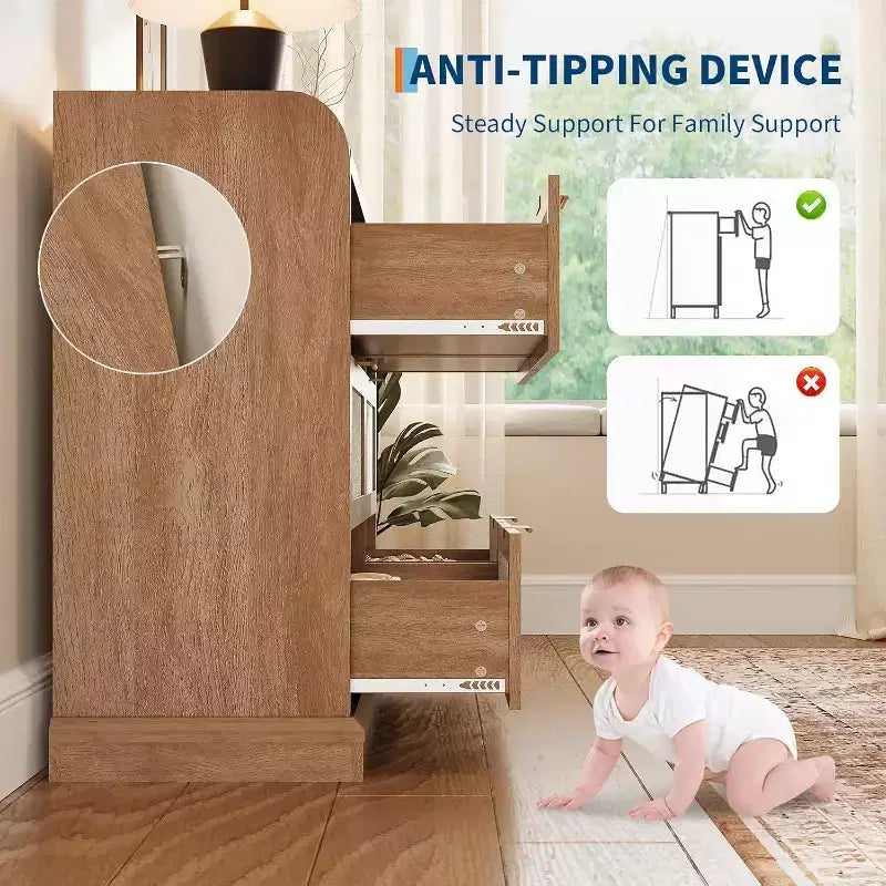 Commode 6 tiroirs en rotin, Chiffonnier Boho avec rangements, Organisateur moderne avec poignée dorée, Meuble TV pour Chambre et Salon