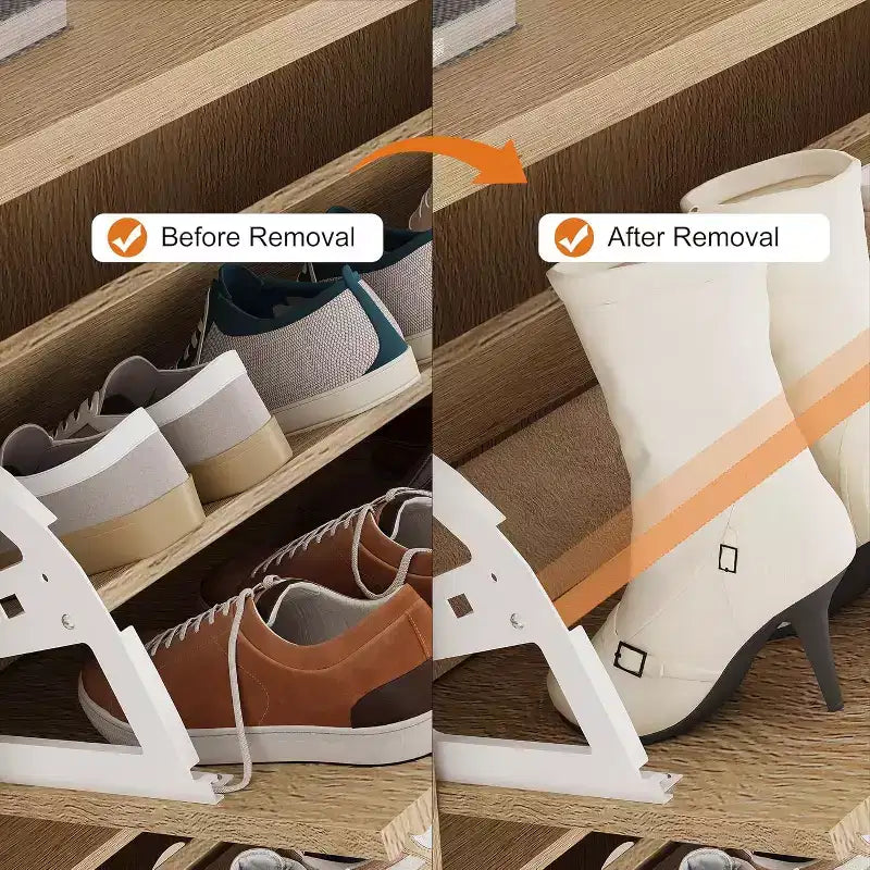 Meuble à chaussures en bois autoportant avec 2 tiroirs basculants, Organisateur de chaussures moderne et étroit en forme de vague avec étagères réglables, pour entrée, salon, couloir