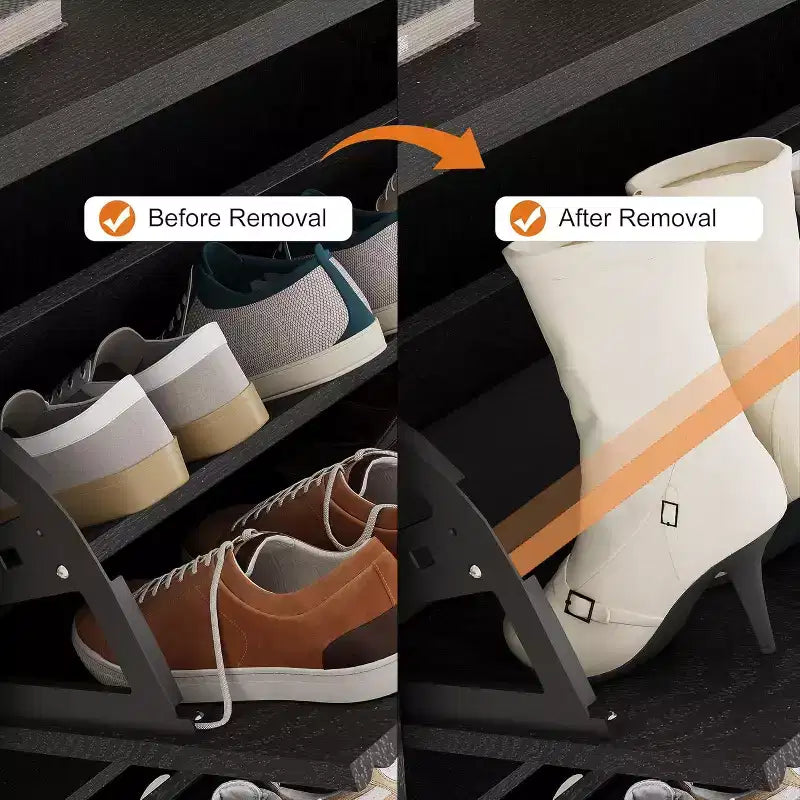 Meuble à chaussures en bois autoportant avec 2 tiroirs basculants, Organisateur de chaussures moderne et étroit en forme de vague avec étagères réglables, pour entrée, salon, couloir