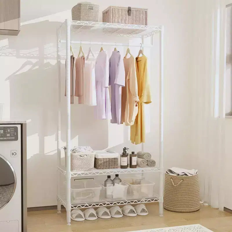 Portant à vêtements autoportant robuste avec étagères réglables, organisateur de rangement de garde-robe en métal pour chambre ou buanderie