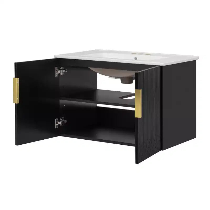 Meuble-lavabo de salle de bain mural 30 pouces avec rangement, meuble de salle de bain en bois avec portes à fermeture douce