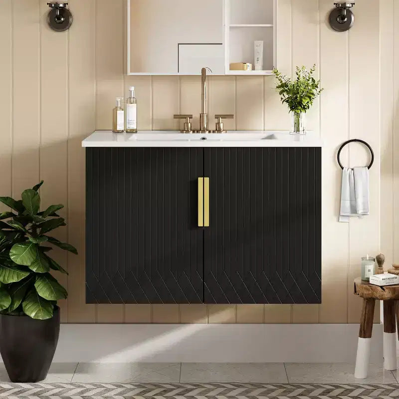 Meuble-lavabo de salle de bain mural 30 pouces avec rangement, meuble de salle de bain en bois avec portes à fermeture douce