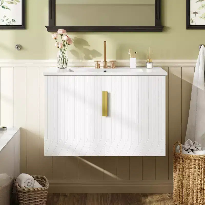 Meuble-lavabo de salle de bain mural 30 pouces avec rangement, meuble de salle de bain en bois avec portes à fermeture douce