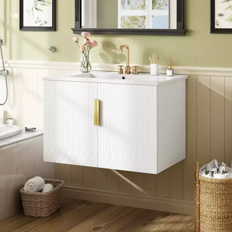 Meuble-lavabo de salle de bain mural 30 pouces avec rangement, meuble de salle de bain en bois avec portes à fermeture douce