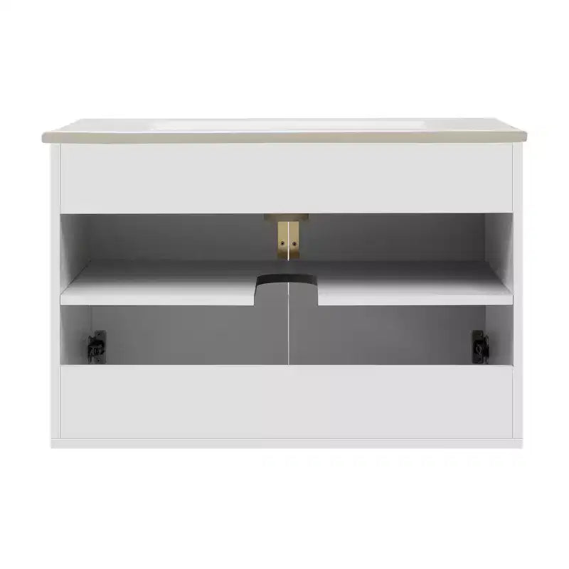 Meuble-lavabo de salle de bain mural 30 pouces avec rangement, meuble de salle de bain en bois avec portes à fermeture douce