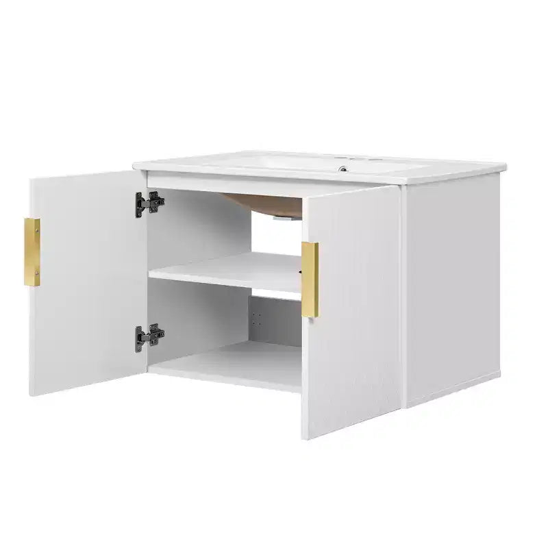 Meuble-lavabo de salle de bain mural 30 pouces avec rangement, meuble de salle de bain en bois avec portes à fermeture douce