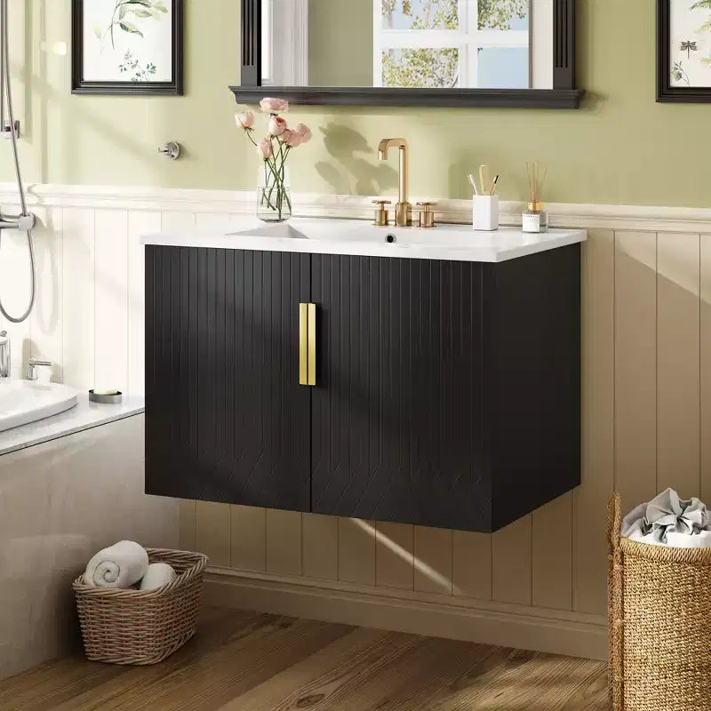 Meuble-lavabo de salle de bain mural 30 pouces avec rangement, meuble de salle de bain en bois avec portes à fermeture douce