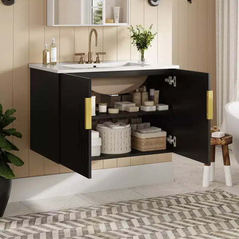 Meuble-lavabo de salle de bain mural 30 pouces avec rangement, meuble de salle de bain en bois avec portes à fermeture douce