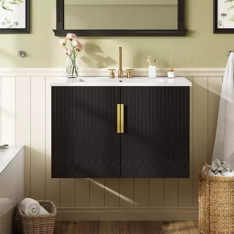 30 Wall Bathroom Cabinet Sink Combo with Storage, Wood Bathroom Cabinet with Soft Closing Doors