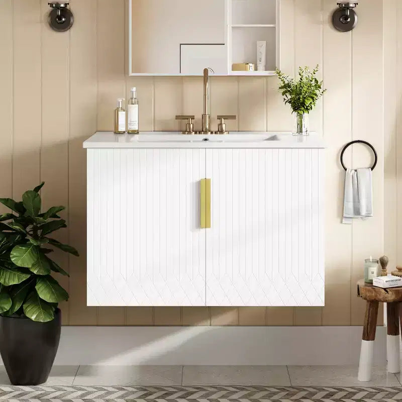 Meuble-lavabo de salle de bain mural 30 pouces avec rangement, meuble de salle de bain en bois avec portes à fermeture douce