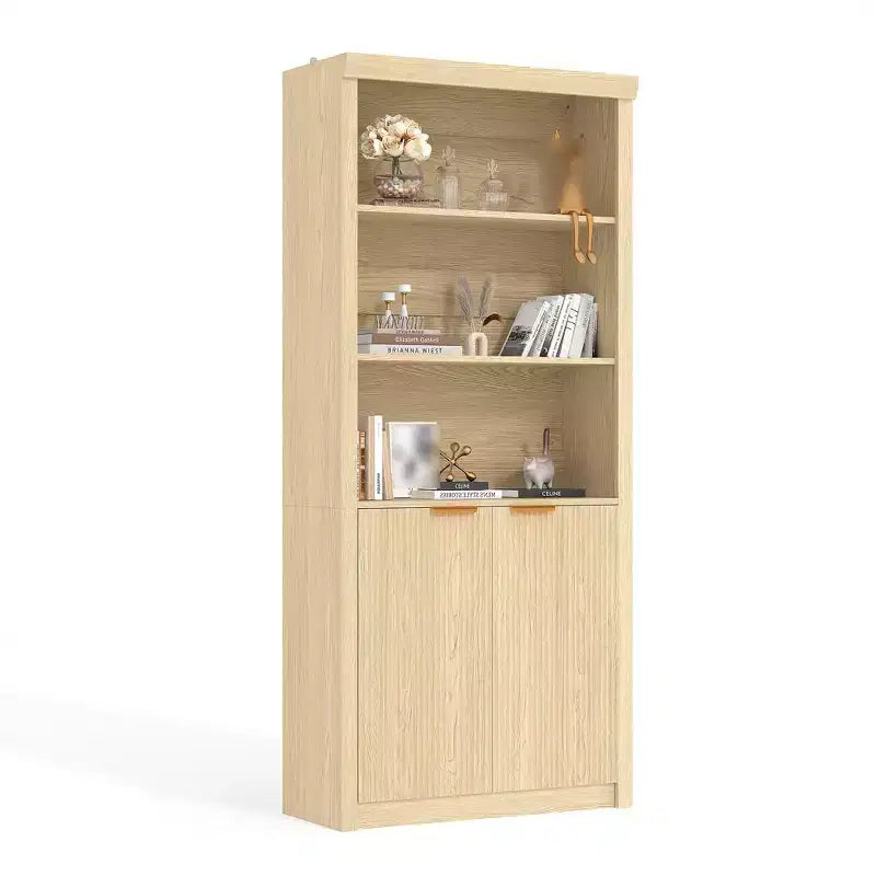 Bibliothèque haute de 71 po avec armoire, bibliothèque en bois à 5 niveaux avec étagères réglables, grande étagère de rangement pour bureau à domicile, salon