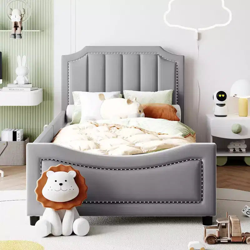 Cadre de lit plateforme moderne et élégant avec tête de lit, lit de repos rembourré pour chambre à coucher, chambre d'enfant