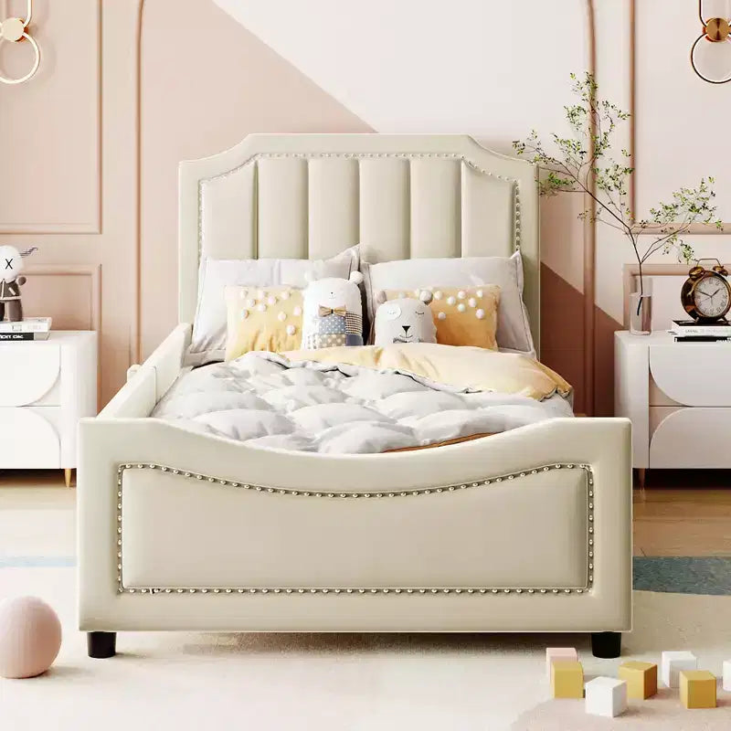 Cadre de lit plateforme moderne et élégant avec tête de lit, lit de repos rembourré pour chambre à coucher, chambre d'enfant