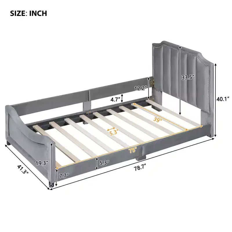 Cadre de lit plateforme moderne et élégant avec tête de lit, lit de repos rembourré pour chambre à coucher, chambre d'enfant