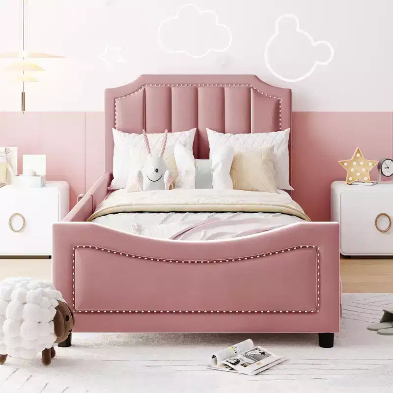 Cadre de lit plateforme moderne et élégant avec tête de lit, lit de repos rembourré pour chambre à coucher, chambre d'enfant