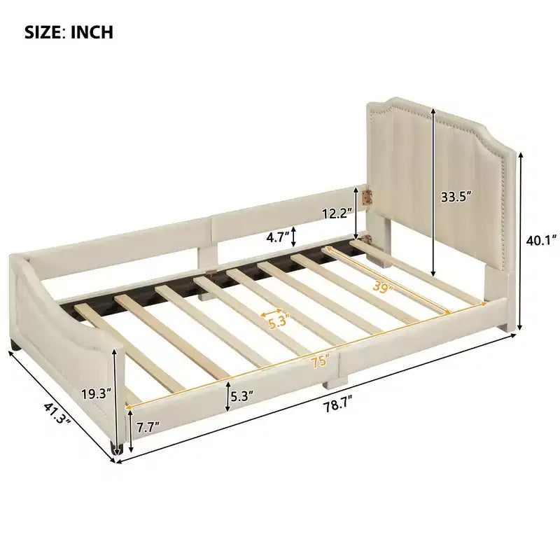 Cadre de lit plateforme moderne et élégant avec tête de lit, lit de repos rembourré pour chambre à coucher, chambre d'enfant