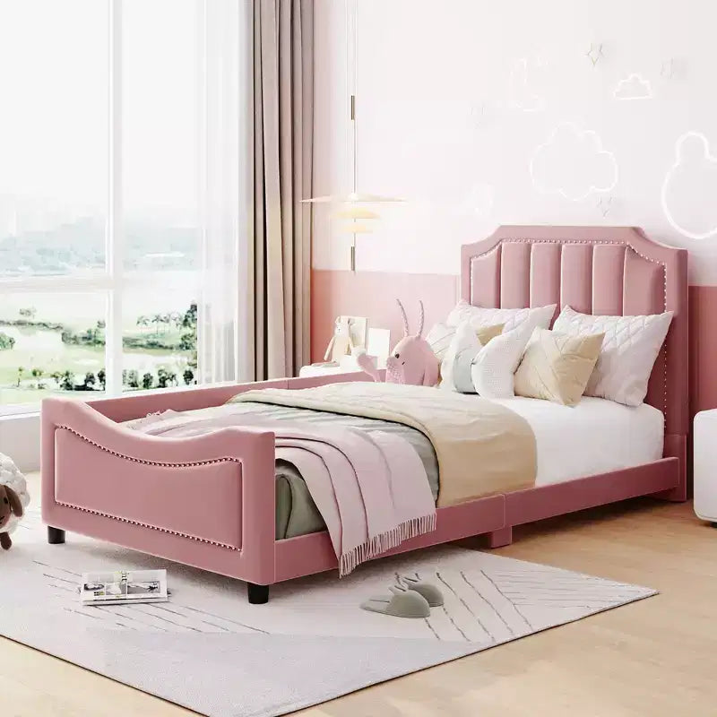 Cadre de lit plateforme moderne et élégant avec tête de lit, lit de repos rembourré pour chambre à coucher, chambre d'enfant