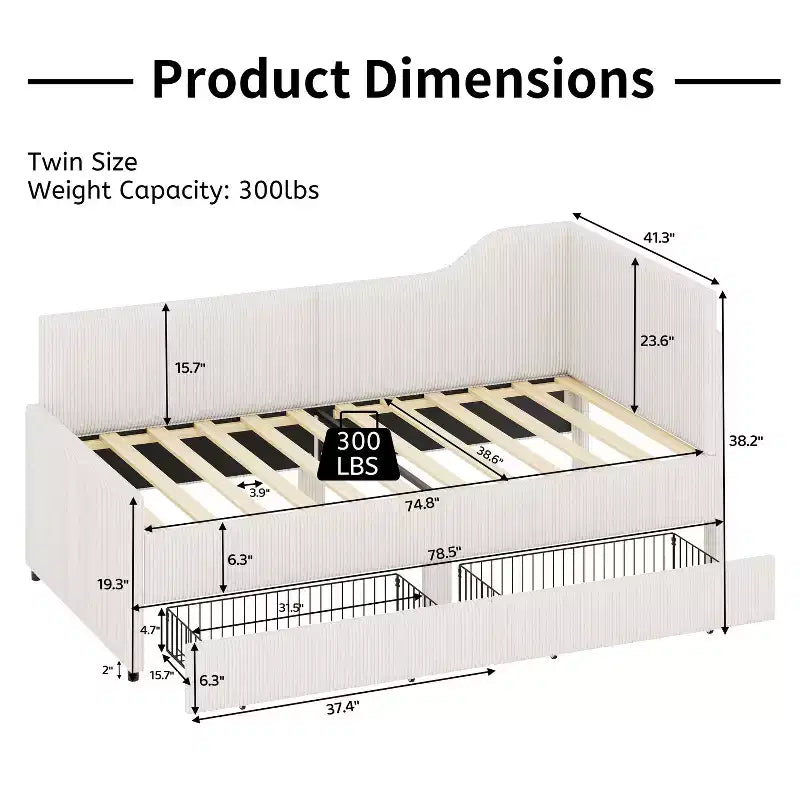 Lit plateforme moderne double en forme de L avec tiroirs de rangement, lit de repos rembourré pour chambre à coucher, chambre d'enfant