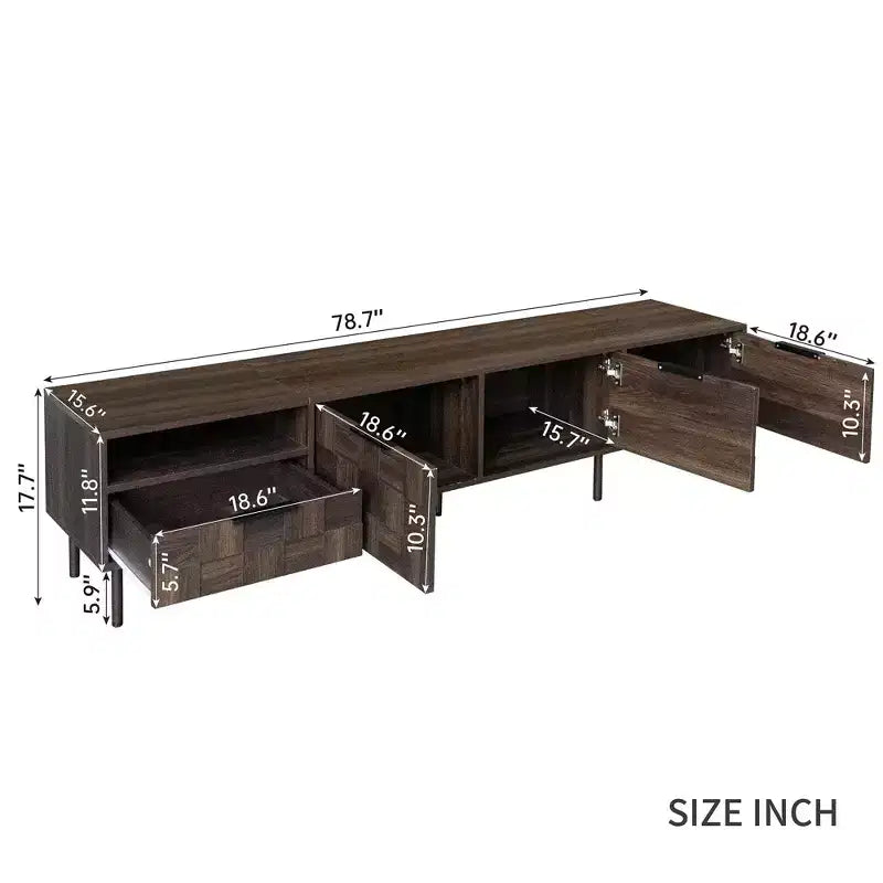 Meuble TV noyer de 200 cm pour TV de 65+ pouces, console TV avec rangements pour salon