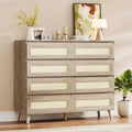 47.2 Wide 8-Drawer Rattan Dresser - Modern Wooden Chest & TV Stand for Bedroom, Living Room, Hallway & Entryway in Natural.