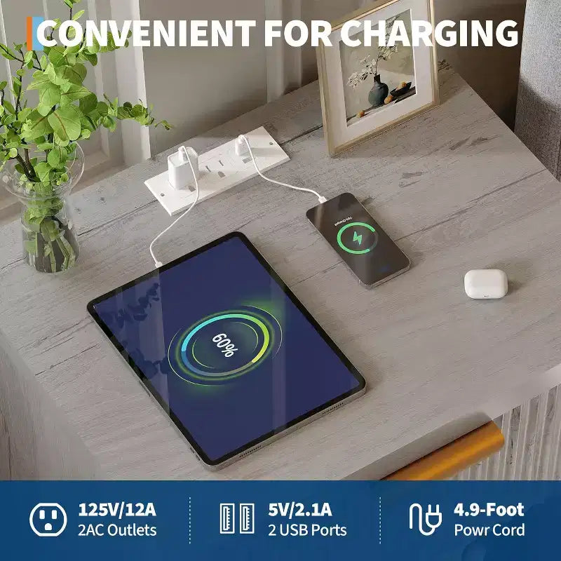 Table de chevet cannelée avec station de recharge, table de chevet cannelée moderne du milieu du siècle, table de chevet en bois, table d'appoint moderne à coins arrondis