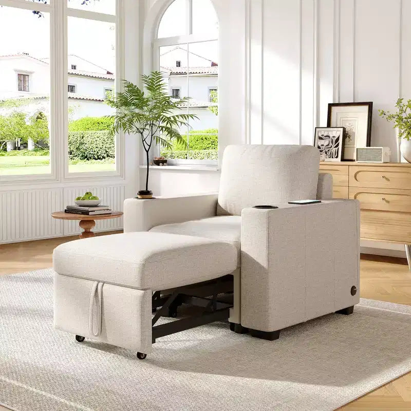 Pull-out Sofa Bed Loveseat Couch Chaise Lounge Sleeper Sofa Bed 2-seater Sofa Chair with Cup Holders & USB Ports - ModernLuxe