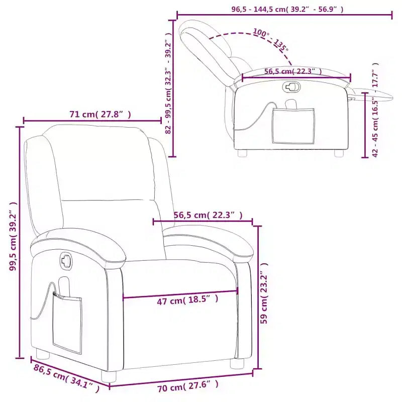 Fauteuil inclinable de massage avec oreilles, réglable, en velours