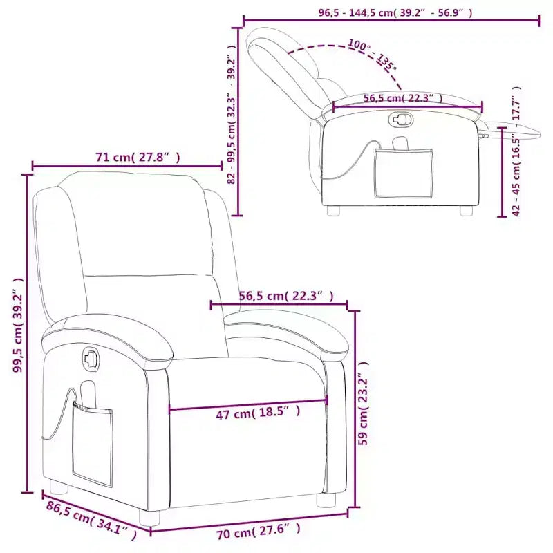 Fauteuil inclinable de massage avec oreilles, réglable, en velours